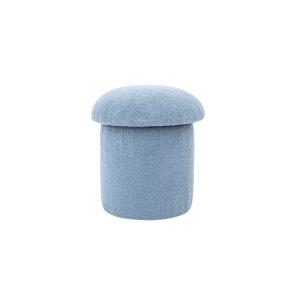 Puf tapizado con tejido boucle rizado en forma de seta azul