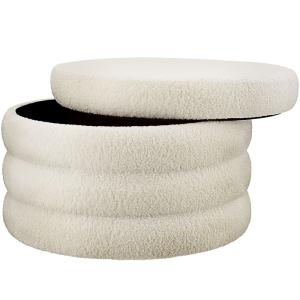 Puf tapizado de bouclé con almacenaje, redondo, 67 x 42 cm,…