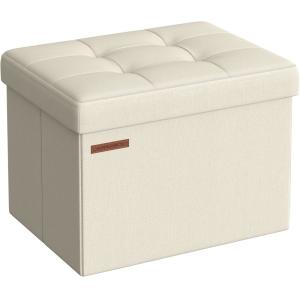 Puff almacenaje de 31 x 41 x 31 cm de color blanco crema