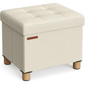 Puff almacenaje de 32 x 40 x 33,5 cm de color blanco crema