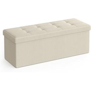 Puff almacenaje de 38 x 110 x 38 cm de color blanco crema