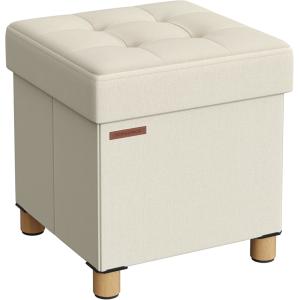 Puff almacenaje de 38 x 38 x 40 cm de color blanco crema