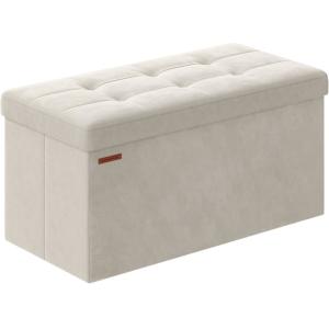 Puff almacenaje de 38 x 76 x 38 cm de color blanco crema