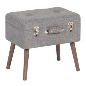Puff arcón maleta gris de tela y madera de 50x35x45 cm
