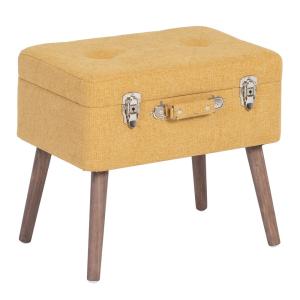 Puff arcón maleta mostaza de tela y madera de 50x35x45 cm