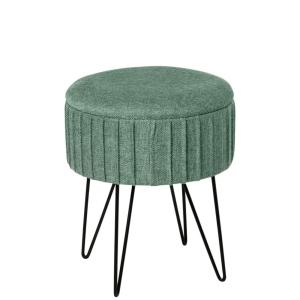 Puff circular de tejido menta con patas de metal negro y co…