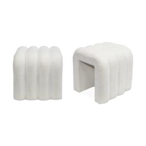 Puff contemporáneo de tela, set de 2, blanco
