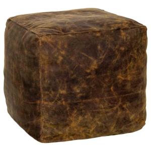 Puff de cuero marrón 45x45x45h cm