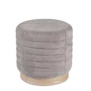 Puff gris efecto terciopelo a rayas y base de madera natura…