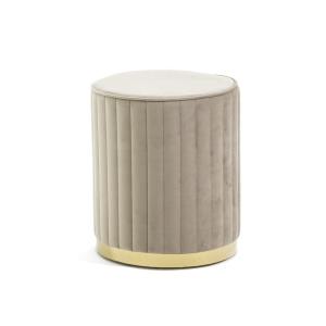 Puff terciopelo acolchado base cromada beige/oro