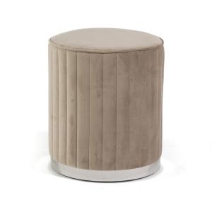 Puff terciopelo acolchado base cromada beige/plata