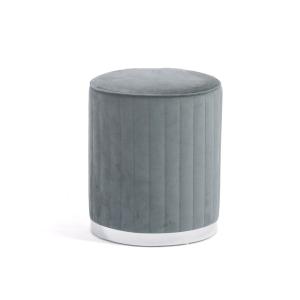 Puff terciopelo acolchado base cromada gris/plata