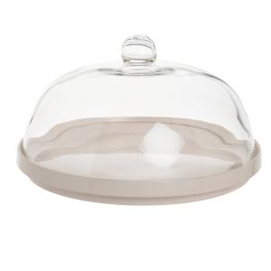 Quesera de vidrio y gres blanco roto