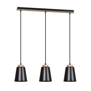 Regleta de techo con 3 pantallas de metal y madera negro