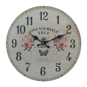 Reloj antiguo de madera blanco con estampado floral D. 33,8…