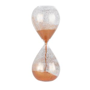 Reloj de arena de cristal con purpurina cobre
