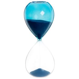 Reloj de arena de cristal reciclado transparente y azul