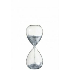 Reloj de arena perlas vidrio plata alt. 25 cm