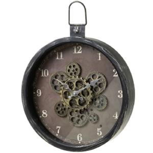 Reloj de engranajes industrial de metal y cristal negro