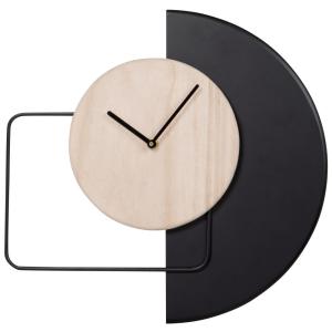 Reloj de madera de paulonia beige y metal negro 36 x 35