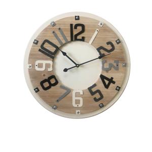 Reloj de madera redondo marrón blanco y negro D. 50 cm