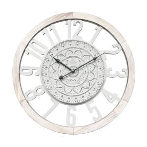 Reloj de madera tallado blanco d. 55 cm