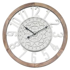 Reloj de madera tallado blanco y marrón d. 55 cm