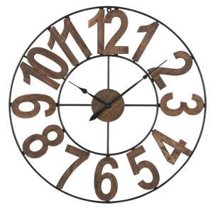 Reloj de metal negro y madera de mango marrón D. 120