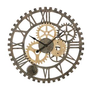 Reloj de pared con engranajes de abeto y metal negro D.100