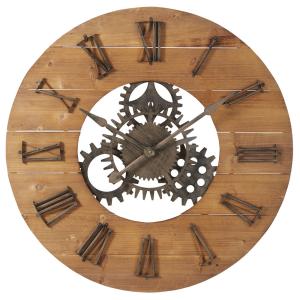 Reloj de pared con engranajes de abeto y metal negro D.89 cm