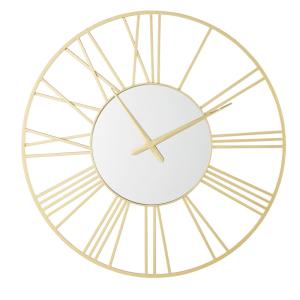 Reloj de pared con espejo en acero dorado, D. 92 cm