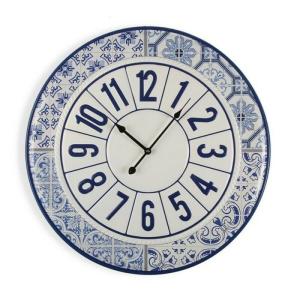 Reloj de pared estilo vintage en metal azul y blanco