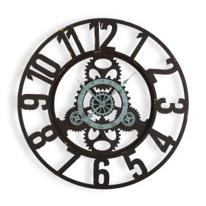 Reloj de pared estilo vintage en metal negro y azul