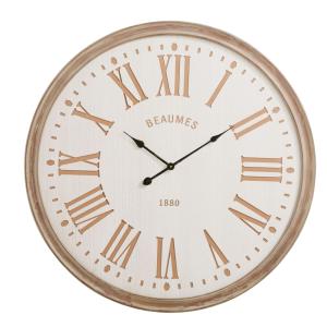 Reloj de pared grabado blanco y beige, D. 90 cm