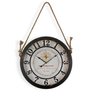 Reloj de pared metal marrón y blanco