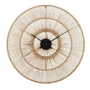 Reloj de pared redondo de yute trenzado D. 90 cm