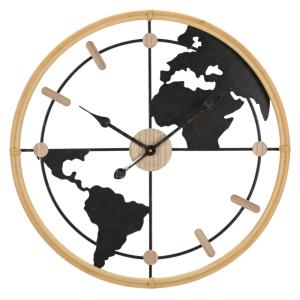 Reloj de pared redondo en metal y madera negro y marrón ø c…