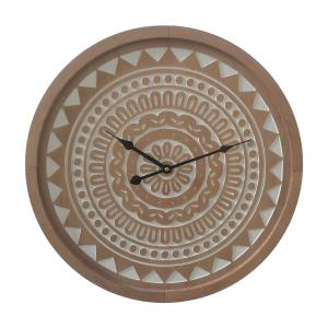 Reloj grande boho en mdf marrón blanco D. 50 cm
