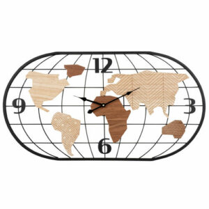 Reloj mapamundi de metal negro y marrón 81x44