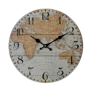 Reloj mundial de madera marrón y gris D.33,8 cm