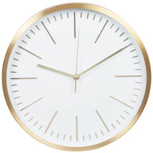 Reloj redondo blanco y aluminio dorado, D. 31 cm