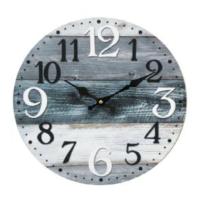 Reloj redondo de madera blanco gris y azul D 33,8 cm