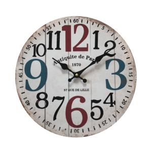 Reloj redondo de madera blanco rojo y azul D. 33,8 cm