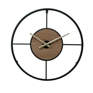 Reloj redondo de metal y madera negro, marrón y dorado D.50…