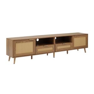 Revistero de madera con frentes de ratán y almacenamiento.