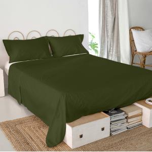 Sábana 100% algodón verde oliva 260x270 cm (cama 180/200)