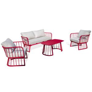 Salã³n de jardã­n 4 plazas de aluminio rojo frambuesa