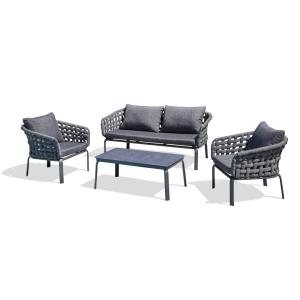Salã³n de jardã­n 4 plazas de cuerda tejida y aluminio antr…
