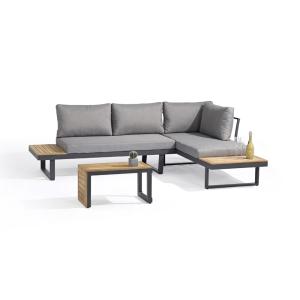 Salón de jardín 4 pl de madera de acacia y aluminio gris an…
