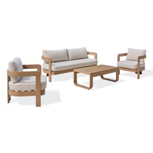Salón de jardín 5 plazas en aluminio imitación madera, coji…
